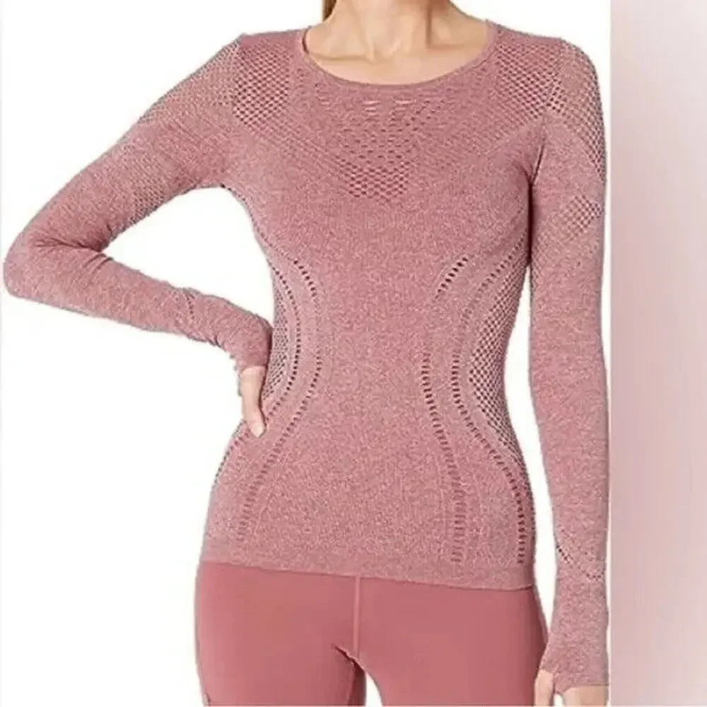 Alo Yoga Lark Seamless Laser Cut Mesh Top Sz Small Long Sleeve Rosewood Stretch